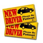 VaygWay Set of 2 Please Be Patient Student Driver Bumper Magnet Safety Sign – Car Vehicle Reflective Sign Sticker Bumper for New Driver