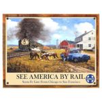 Wood-Framed See America Metal Sign: Automobiles and Cars Decor Wall Accent for kitchen on reclaimed, rustic wood