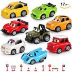 VOHUKO Diecast Pull Back Toy Cars,17pcs Set Of 8 Friction Powered Metal Cars with 9 Road Signs for Children (diecastcars)