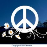 PEACE Sign Symbol Car Window Sticker Decal-LARGE WHITE & YELLOW Peace Daisy Flower Power VINYL sticker for car window laptop walls truck trailer
