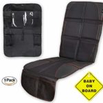 Car Seat Protector with Thick Padding for Under Baby Booster + Backseat Organizer& Kick Mat Protector with 5 Pockets, iPad and Tablet Holder + Baby on Board Sign