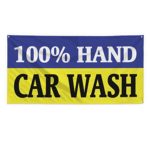 100% Hand Car Wash Outdoor Fence Sign Vinyl Windproof Mesh Banner With Grommets – 5ftx10ft, 10 Grommets