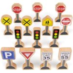 14-piece Wooden Street Signs Playset for Kids, Compatible with All Major Train Brands, Block Sets, & Carpet Playmats by Imagination Generation