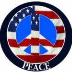 “Peace” Car Magnet With American Flag Peace Sign Design In The Center Covered In UV Gloss For Weather and Fading Protection Circle Shaped Magnet Measures 5.25 Inches Diameter