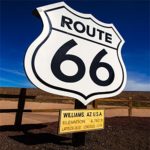 AOFOTO 5x5ft Route 66 Road Sign In Arizona USA Backdrop Country Highway Photography Background American Automobile Travel Landscape Outdoor Sky Expressway Landmark Photo Studio Props Vinyl Wallpaper