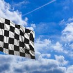 CSFOTO 7x5ft Background for Waving Checkered Flag in Front of a Cloudy Sky Photography Backdrop Competition Racing Car Motorsport Race Speed Sport Success Sign Photo Studio Props Polyester Wallpaper