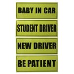 4-Pack Safety Caution Sign Car Bumper Magnet “New Student” Driver Reflective Magnet Car Signs, “Be Patient” “Baby In Car” “Student Driver”