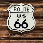 AOFOTO 7x7ft Route 66 Road Sign On Vintage Wooden Board Backdrop American Highway Photography Background Automobile Travel USA Expressway Landmark Photo Studio Props Vinyl Wallpaper Adult Portrait
