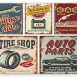 Lunarable 1950s Mouse Pad, Vintage Car Signs Automobile Advertising Repair Vehicle Garage Classics Servicing, Standard Size Rectangle Non-Slip Rubber Mousepad, Multicolor