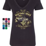 Vintage Iron Hot Rod Customs Women’s V-Neck T-Shirt Retro Muscle Car Route 66