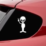 Alien peace sign funny vinyl decal bumper sticker