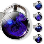 wintefei 12 Constellation Zodiac Sign Round Glass Pendant Key Ring Holder Keychain Gift