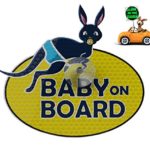 Glow-in-the-dark UV Reflecting”Baby on board” Car Sign with Suction Cup – Awesome/Funny Kangaroo Print – Maximum Safety 24/7 All the Day and Night for your Children