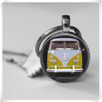 Dandelion Vintage Yellow Camper Van Bus Photo Key Chain, Retro Beach bus, Car Collectors, Hippie Bus Peace Sign