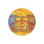 InterestPrint Hippie Vintage Car a Mini Van with Peace Sign Round Non-Slip Rubber Mousepad Mouse Pads Mats Case Cover for Office Home Woman Man Employee Boss Work