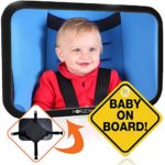 Premium Infant Carseat Mirror & Baby on Board Sign: View Backseat Without Risk! Headrest Mirrors for Parents in the Drivers Seat to See Their Kids in the Rear Seats. Car Travel Head Rest Accessories