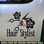 The Gorilla Farm HAIR STYLIST HIBISCUS Shears Vinyl Decal Bumper Sticker Laptop Window Car Wall Sign BLACK 4”x3.75”