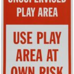 SmartSign 3M Engineer Grade Reflective Sign, Legend “Unsupervised Play Area Use Play Area at Own Risk”, 18″ high x 12″ wide, Red on White