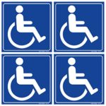 (Set of 4) Handicap / Disabled Wheelchair Accessible Sign | 6″ x 6″ | 4 Mil Vinyl | LAMINATED For Extra Durability – Self Adhesive Decal – UV Protected & Weatherproof – Heavy Duty