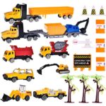 Construction Toys Sets, Engineering Vehicles 21 PCs, Bulldozers, Tank Truck, Asphalt Car and Excavator, Dump Truck Tractor Toy for Children Kids Boys and Girls, Beach Sand Toys, Cake Toppers