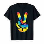 Tie Dye Peace Sign Hand T-Shirt | V Symbol 60s 70s 80s Tee
