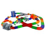 Race Car Track Set Over 288 Pieces Flexible Tracks Set with Lift Channel Branch Slope Road Sign Two Flashing Race Cars Vehicles for Children’s Halloween Toys