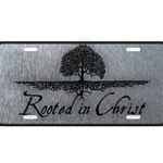 Rooted In Christ License Plate, Christian Jesus Sign Tree & Roots Auto Tag, METAL Aluminum GIFT.