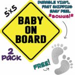 AVID Life Baby on Board (2 Pack) + Free Bonus Reflective Feet (2 Pack) Decal Sticker 5″ x 5″ Safety Warning Sign Car Window