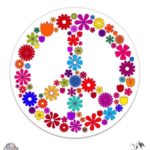 Peace Sign Cute Flowers – Large Size Vinyl Sticker Decal – for Truck Car Cornhole Board