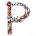 Magnet Letter P Floral Style – Magnetic vinyl sticks to any metal fridge, car, signs 5″