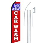 NEOPlex – “100% Hand Car Wash” Complete Flag Kit – Includes 12′ Swooper Feather Business Flag With 15-foot Anodized Aluminum Flagpole AND Ground Spike