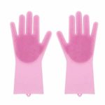 Tpingfe Magic Reusable Silicone Gloves Cleaning Brush Scrubber Gloves Heat Resistant for Cleaning, Household, Dish Washing, Washing The Car, 1 Pair (Pink)