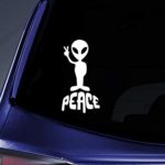 Alien Peace Cartoon Car Window Wall Laptop Decal Sticker White 4″