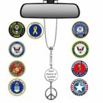Mossy Cabin Silver Bling Military Insignia Symbol and Peace Sign Mirror Car Charm Hanger Ornament with Adjustable Chain