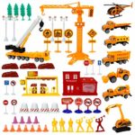 Liberty Imports Engineering Construction Site Pretend Play Toy Set in Bucket | Variety Pack with Diecast Cars, Trucks, Equipment Vehicles, Figures, Signs, Cones, and Accessories