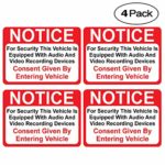 (4 Pack) Notice Vehicle is Equipped with Audio and Video Recording Devices Consent by Entering Sticker – Self Adhesive 2½ X 3½” 4 Mil Vinyl Decal — Indoor & Outdoor Use — UV Protected & Waterproof —