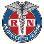 Registered Nurse Logo Decal – Blue & Red Circles with Caduceus Sticking Out of Top – Five Inch Tall Full Color Decal – For Indoor or Outdoor Use – Car, Truck, Laptop – RN Medical Sticker
