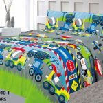 MB Collection Full Size 3 Pieces Printed Multicolor Construction Vehicles, Trucks, Police Car & Road Signs Kids Bedspread/Coverlet Sets/Quilt Set# Full Cars Quilt