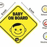 3 Baby On Board Safety Sign for car with 1 Sticky and 2 Magnate Decal. All are Different Cute Design. Reflected, Heat Resistant, for All Weather (Winter, Summer, Rain)