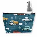 Doodle Toy Cars and Traffic Signs Portable Travel Cosmetic Pouch Storage Makeup Bag Classic Zipper Trapezoid Purse for Women Men Business Travel