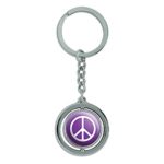 Rounded Peace Sign Symbol Purple Spinning Round Metal Key Chain Keychain Ring