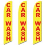 Three (3) Pack Full Sleeve Swooper Flags CAR WASH Yellow w Big Red Text