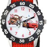 Disney Boy’s ‘Cars’ Quartz Stainless Steel and Nylon Casual Watch, Color:red (Model: WDS000027)