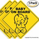 Baby on Board Sticker Sign (3 pack), Baby board, baby car sticker, baby car decal, baby announcement board, US Department of Transportation recommend color & shape,kid safety, 5”by5” By Innovative Bay
