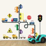 decalmile Car Transportation Road Wall Decals Traffic Road Sign Education Kids Wall Stickers Childrens Room Classroom Wall Decor