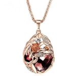 The Starry Night Rose Gold Color Red Crystal Flower Pendant Necklace For Fashion Females