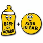 Fancy Mobility Baby on Board & Kids in Car Stickers – Reflective Vinyl Signs for Car, SUV, Truck, Vehicles – Window or Bumper Auto Accessories – Baby Shower Gift for Family Road Trip Essential