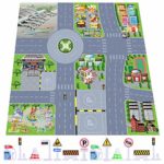 Tianmei 23.6x 23.6in Kids Carpet Playmat Rug City Life Great For Playing With Cars and Toys in Bedroom Play Room-24 Pcs Traffic Scene Model Toy, Street Sign Roadblock&Traffic Sign Playset for Children