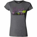 Checkered Flag Ladies Jimmie Johnson 2019 Love 48 Car NASCAR T-Shirt Grey