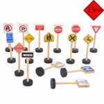 wonuu Wooden Street Signs Playset for Kids 15 Pieces Compatible with All Major Train Brands, Block Sets, & Carpet Playmats by Imagination Generation